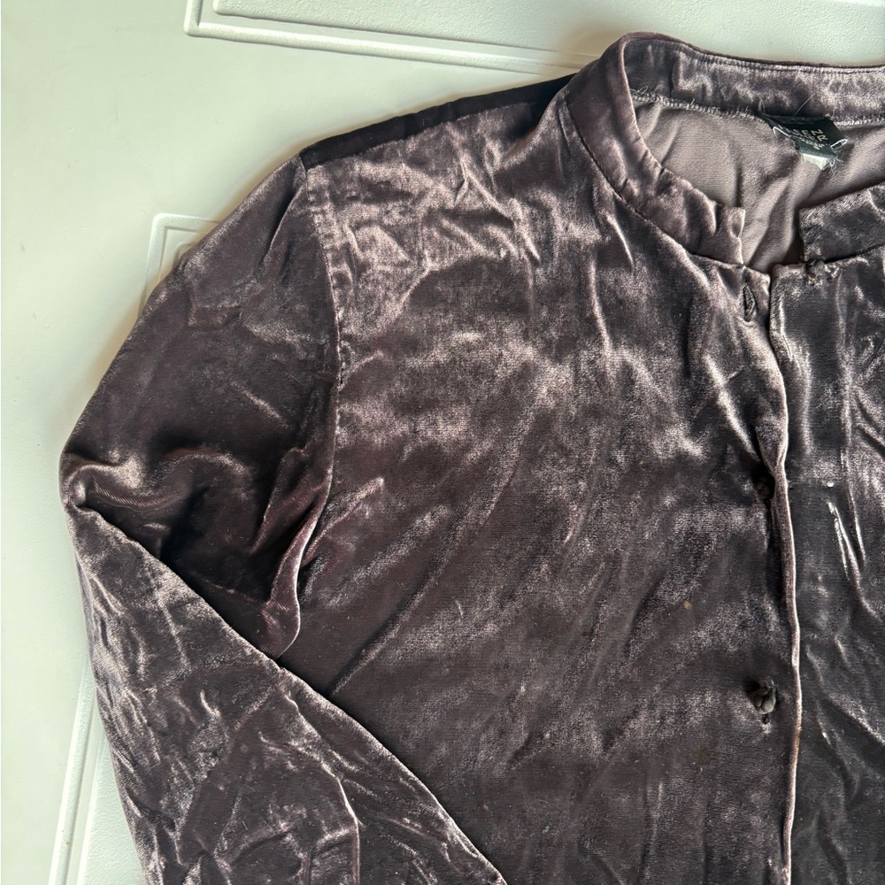 Eileen Fisher Long Sleeve Velvet Button Down Top Deep Purple Size Small - Picture 2 of 8